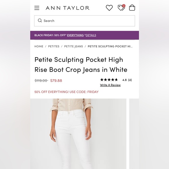NWT Ann Taylor Petite High Rise Boot Crop White Jeans - Picture 4 of 5
